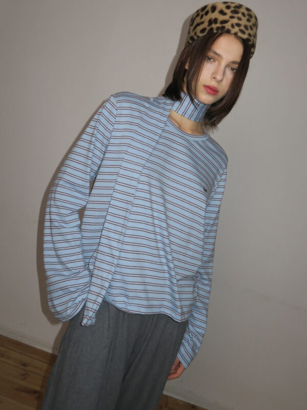 Longsleeve w paski z szaliczkiem blue