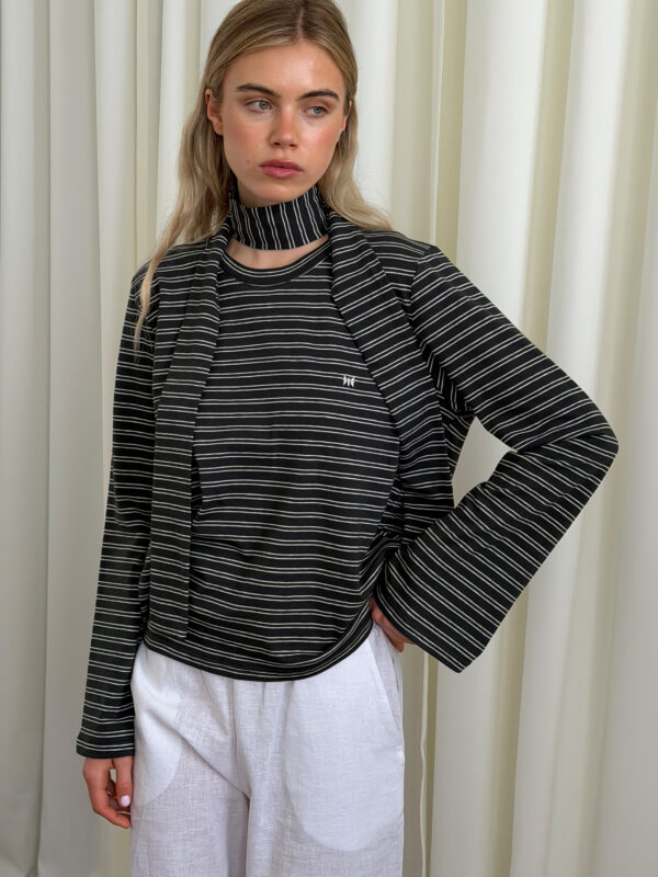 Longsleeve w paski z szaliczkiem black